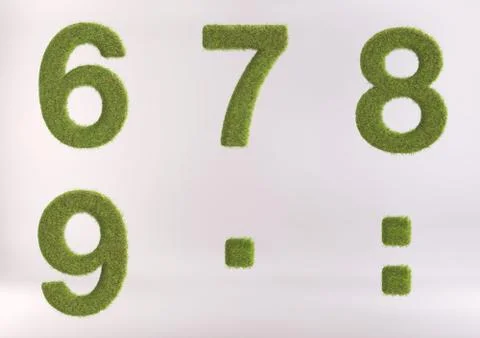 Grass Alphabet - 3D Rendered Grass Letters and Numbers Stock Illustration
