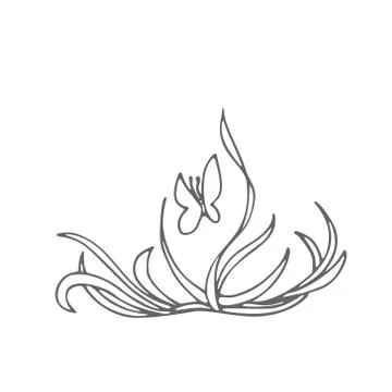 Grass and butterfly vector image isolated on white background. Stock Illustration