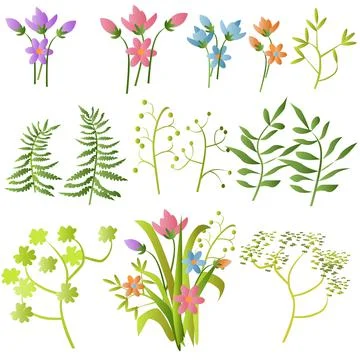 Grass and Flowers Design Elements Vector Illustration Stock Illustration