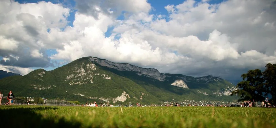 Grass and mountains. Stock Photos