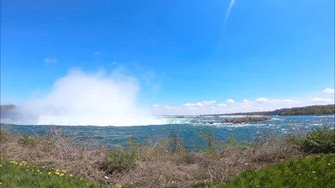 Grass And River Rapids Above a Waterfall Stock Footage 130482465