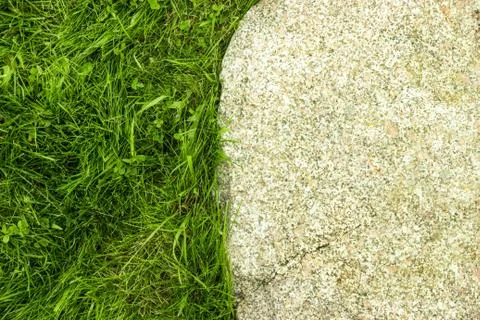Grass and stone down. Top view. Stock Photos