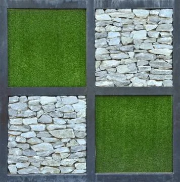 Grass and stone wall background Stock Photos