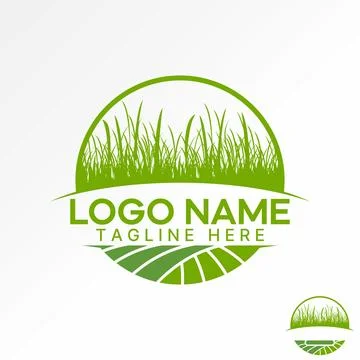 Grass and weeds on circle emblem panorama garden rural park landscaping field Stock Illustration