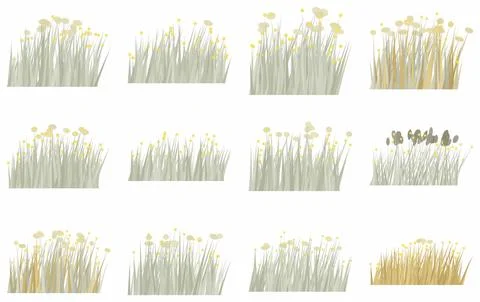 Grass and wildflowers element collection. Featuring pale green stems with y.. イラスト素材