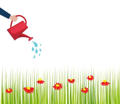 Grass background with red flowers. Vector illustration in a flat style. Stock Illustration