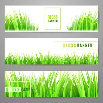 Grass banner set with fresh green tufts isolated on white background Stock Illustration