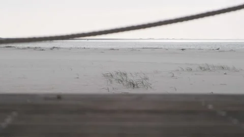 Grass blows in the wind on a white sand beach in slow motion Stock-Footage 131248199