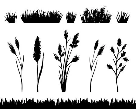 Grass border silhouette set isolated on white background vector Stock Illustration