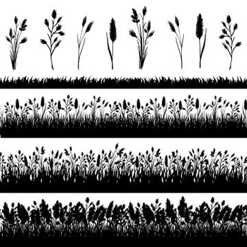 Grass border silhouette set on white background vector Stock Illustration