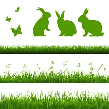 Grass Borders Set With Rabbits Stock Illustration