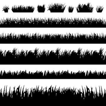 Grass borders silhouette set on white background Stock Illustration