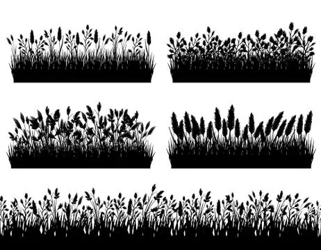 Grass borders silhouette set on white background vector Stock Illustration