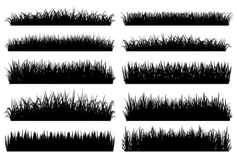 Grass borders silhouette on white background Stock Illustration
