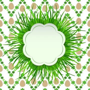 Grass cloudy label with easter egg pattern vector illustration Stock Illustration