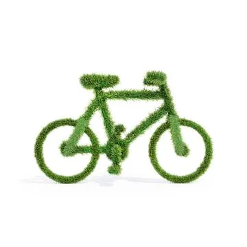 Grass covered simplified bicycle shape on white background 3D rendering of... Stock Photos