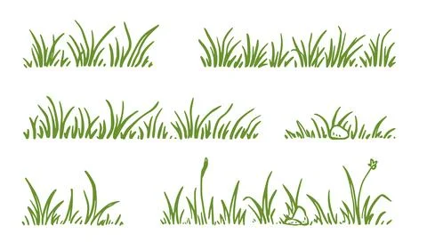 Grass doodle sketch style set. Hand drawn green grass field outline scribble Stock Illustration