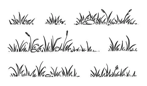 Grass doodle sketch style set. Hand drawn grass field outline scribble Stock Illustration
