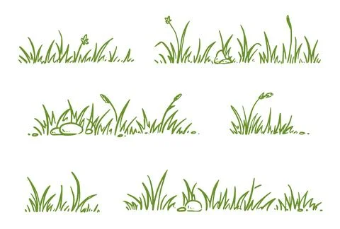 Grass doodle sketch style set. Hand drawn grass field outline scribble Stock Illustration