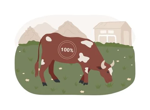 Grass fed beef isolated concept vector illustration. Stock Illustration