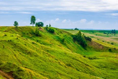 Grass field and dramatic sky Stock Photos