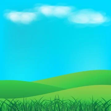 Grass field with clouds on sky landscape background Stock Illustration