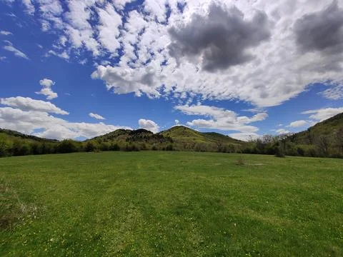 Grass field in the mountain 스톡 사진