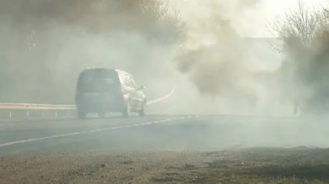 Grass Fire On Roadside Stock Footage