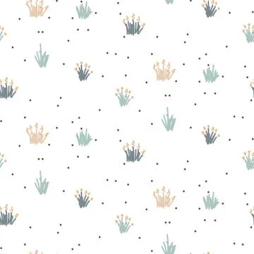 Grass floral seamless pattern with tiny plant meadow. Vector pastel blue Illustrazione stock