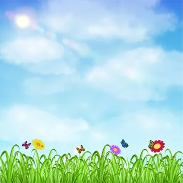 Grass flower and insect with sky background Stock Illustration