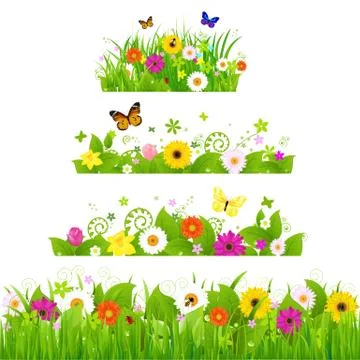 Grass with flowers set Stock Illustration