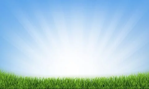 Grass Frame With Sunburst Blue Background Stock Illustration