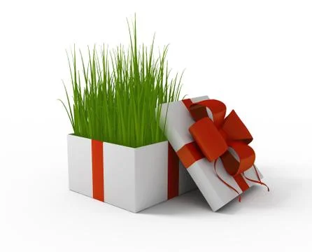 Grass in a gift box Stock Illustration