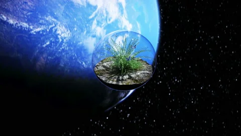Grass in glass sphere in outer space. Ecology concept. 3d rendering. Vidéo 132664203
