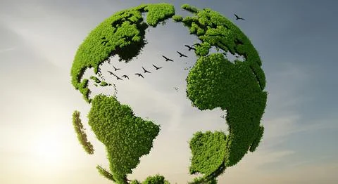 Grass-Globe-Planet-Birds-1 Stock Illustration