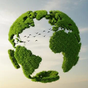 Grass-Globe-Planet-Birds-2 Stock Illustration