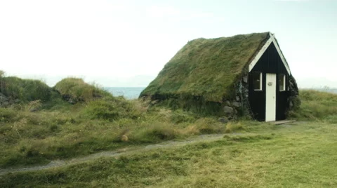 Grass Hut on the ICELAND - CIRCA AUGUST, 2014 Stock Footage 50131855