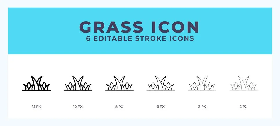 Grass icon set with different stroke. Vector illustration with editable strok イラスト素材