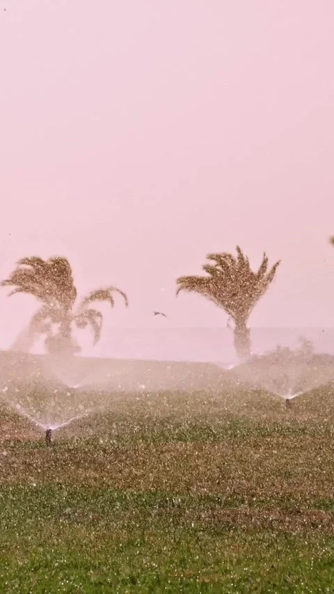 Grass irrigation. Lawn irrigation system. lawn sprinkler. irrigation system. Video stock 310951553