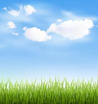 Grass lawn with clouds on blue sky Stock Illustration