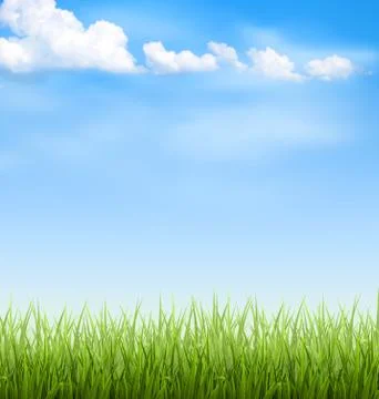 Grass lawn with clouds on blue sky Stock Illustration