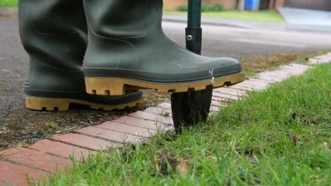 Grass Lawn Edge Border Edging Knife Cutter Step Edger Long Handle Gardening.. Stock Footage 273788798
