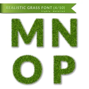 Grass letters M, N, O, P set alphabet 3D design. Capital letter text. Green font Illustrazione stock