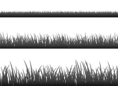 Grass meadow border vector pattern. Spring or summer plant field lawn. Black and 스톡 일러스트