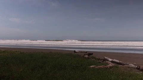 Grass Meets the Sand on the Oceans Edge, Jaco, Costa Rica. Stock Footage 243388829