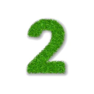Grass number 2. Green 3D number two, isolated on white background. Green gras Stock Illustration