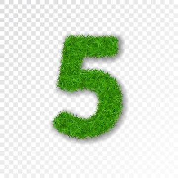 Grass number five. Green number five, isolated on white transparent backgroun Stock Illustration