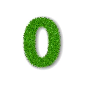 Grass number zero. Green number 0, isolated on white background. Green grass  Stock Illustration