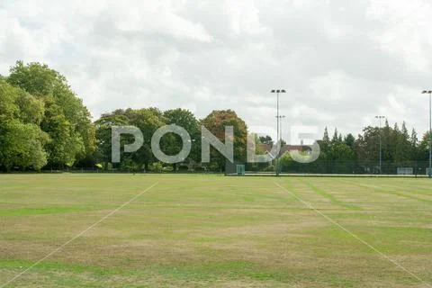 Grass playing field for sports and outdoor activity Stock Photos