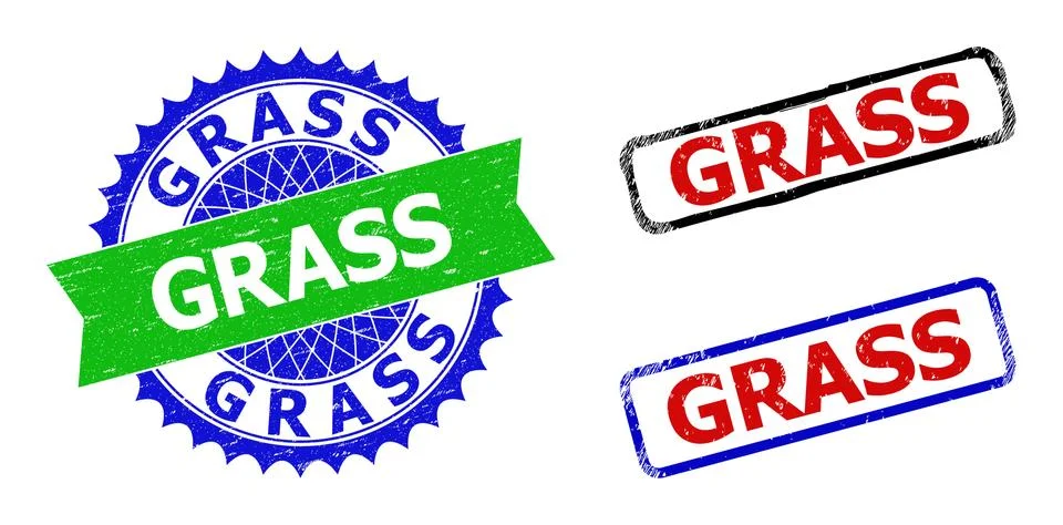 GRASS Rosette and Rectangle Bicolor Watermarks with Corroded Textures Stock Illustration